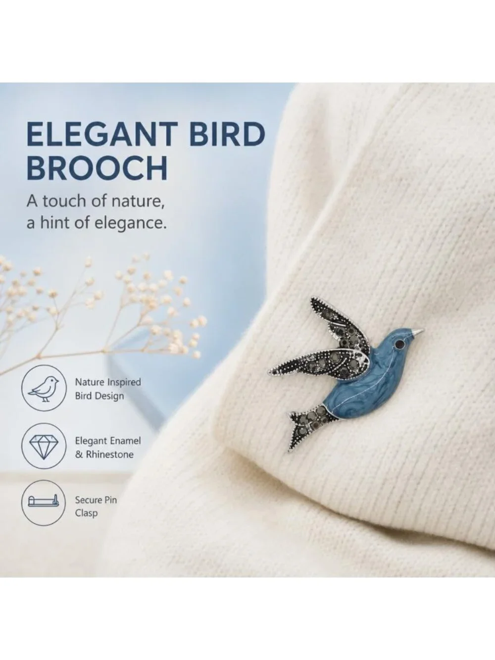 Vintage Flying Bird Brooch Pin | Animal Lapel Pin for Jackets & Scarves